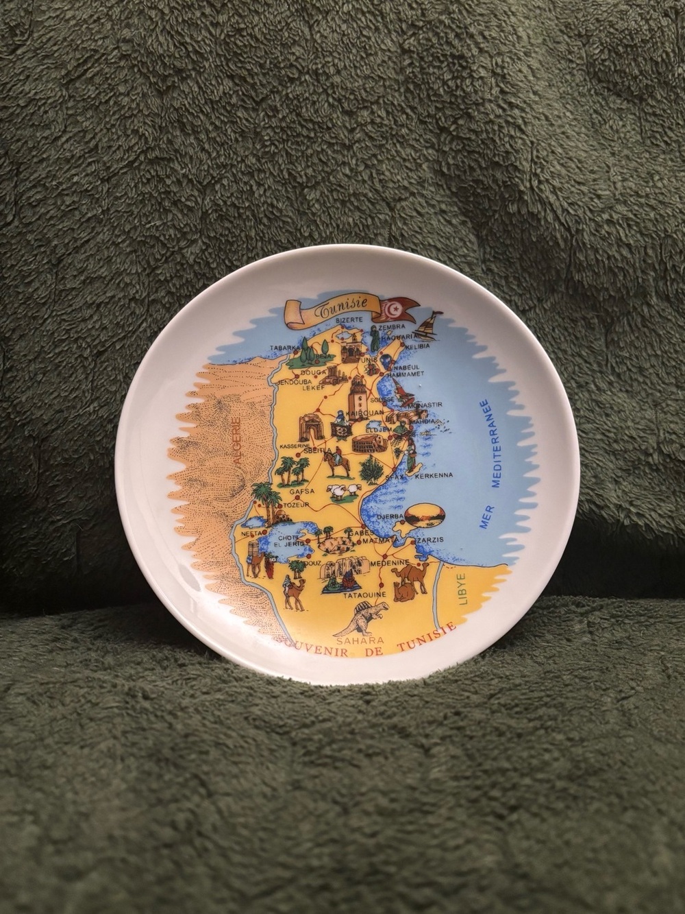 Tunisia Map Decorative Plate in Yellow & Blue